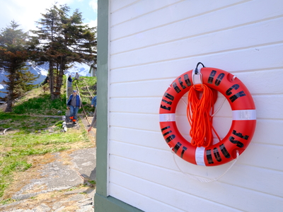 An Eldred Rock Lighthouse life ring is seen on May 30, 2026. (Photo by Corinne Smith/Alaska Beacon)