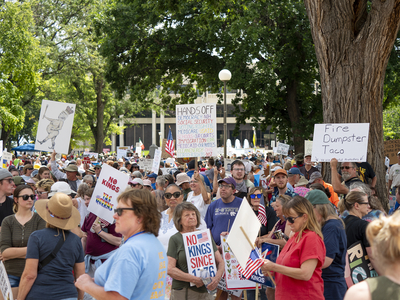 Kansans protest President Donald Trump at the June 14, 2025, "No Kings" rally at the Statehouse in Topeka.
