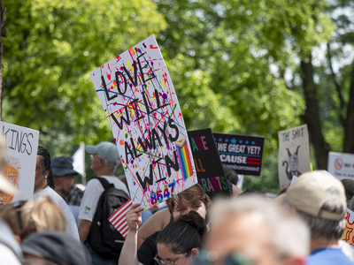 Kansans protest President Donald Trump at the June 14, 2025, "No Kings" rally at the Statehouse in Topeka.
