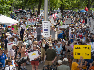 Kansans protest President Donald Trump at the June 14, 2025, "No Kings" rally at the Statehouse in Topeka.
