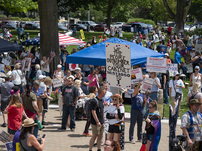 Kansans protest President Donald Trump at the June 14, 2025, "No Kings" rally at the Statehouse in Topeka.