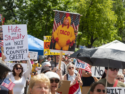Kansans protest President Donald Trump at the June 14, 2025, "No Kings" rally at the Statehouse in Topeka.