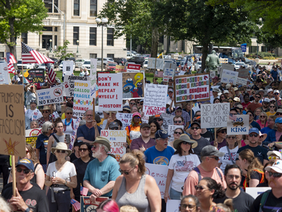 Kansans protest President Donald Trump at the June 14, 2025, "No Kings" rally at the Statehouse in Topeka.