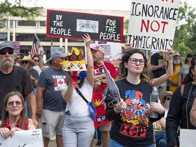 Kansans protest President Donald Trump at the June 14, 2025, "No Kings" rally at the Statehouse in Topeka.