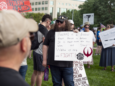Kansans protest President Donald Trump at the June 14, 2025, "No Kings" rally at the Statehouse in Topeka.