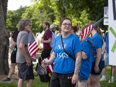 Kansans protest President Donald Trump at the June 14, 2025, "No Kings" rally at the Statehouse in Topeka.