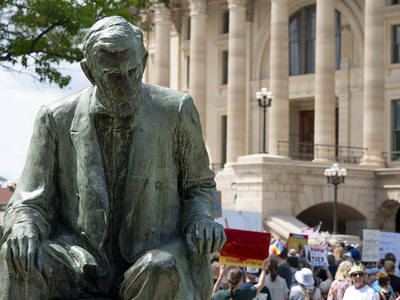 Kansans protest President Donald Trump at the June 14, 2025, "No Kings" rally at the Statehouse in Topeka.