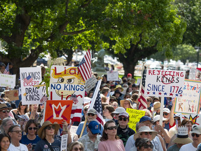 Kansans protest President Donald Trump at the June 14, 2025, "No Kings" rally at the Statehouse in Topeka.
