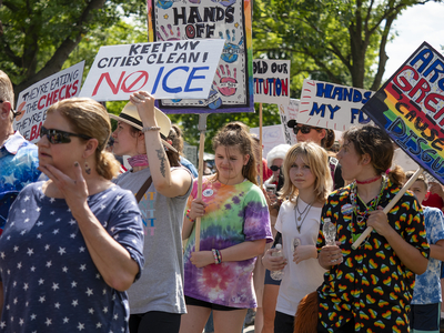 Kansans protest President Donald Trump at the June 14, 2025, "No Kings" rally at the Statehouse in Topeka.