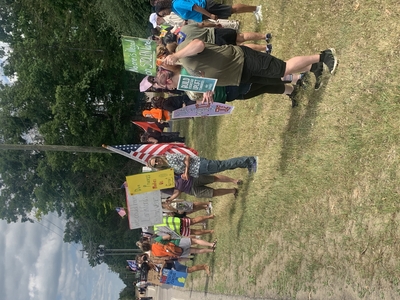 Demonstrators gather on Independence Day to protest ICE detention center in Baldwin