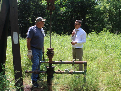 Bob Wilson, an oil producer in Washington County (left) and Ohio state Rep. Tristan Rader, D-Lakewood (right). (Photo by Megan Henry, Ohio Capital Journal).