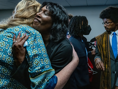 Rep. Gloria Johnson hugs RowVaughn Wells, mother of the late Tyre Nichols. (Photo: John Partipilo)