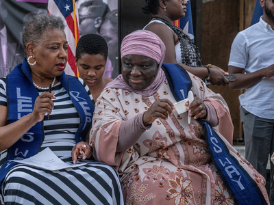 Former state Sen. Brenda Gilmore and Metro Nashville Councilmember-at-Large Zulfat Suara at the "Lighting Our World Memorial" for the Rev. James Lawson and the late U.S. Rep. John Lewis on Diane Nash Plaza at the Metro Nashville Courthouse. (Photo: John Lewis)