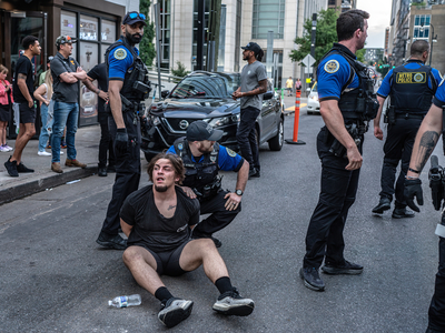 A member of the Goyim defense League is arrested for fighting by Metro Nashville Police on July 14, 2024. (Photo: John Partipilo)