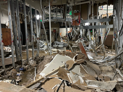 An interior photo of Unicoi County Hospital in Erwin, Tennessee, which was destroyed by a flash flood during Hurricane Helene in late September. (Lauren Sausser/KFF Health News)