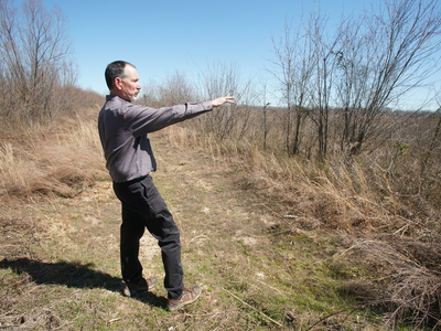 Paul Stoddard, a principal at environmental consulting firm EnSafe, looks out on the 54,000 trees the firm planted to restore a wetland in Shelby County, Tenn. on March 11, 2025. EnSafe sells mitigation credits generated by the restoration and preservation of the 250-acre plot to developers. (Photo: Karen Pulfer Focht for Tennessee Lookout)