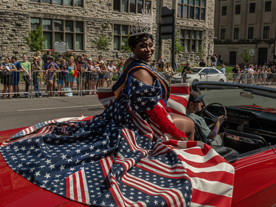 Ms. Nashville Pride Nece Sexton smiles from the back of her convertible during the Nashville Pride parade. (Photo: John Partipilo/Tennessee Lookout)