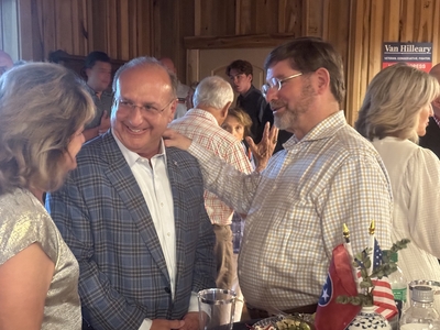 Among the lawmakers supporting Hilleary were Sen. Paul Bailey, a Sparta Republican (in checked jacket.) (Photo: J. Holly McCall/Tennessee Lookout)