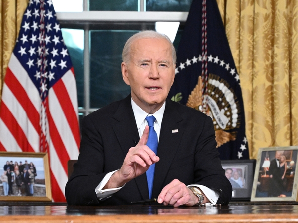 President Joe Biden delivers his farewell address to the nation from the Oval Office of the White House on Jan. 15, 2025, in Washington, D.C. (Photo by Mandel Ngan - Pool/Getty Images)
