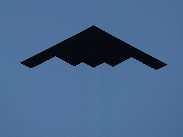 A B-2 Stealth Bomber performs a fly over before the NFL game between the Kansas City Chiefs and the Baltimore Ravens at GEHA Field at Arrowhead Stadium on Sept. 5, 2024 in Kansas City, Missouri. (Photo by Christian Petersen/Getty Images)