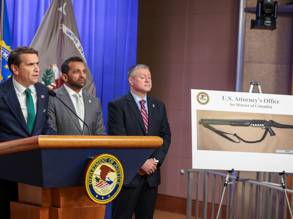 Acting Attorney General Todd Blanche speaks as FBI Director Kash Patel and Acting Assistant Director for the Criminal Investigative Division at the FBI Darren Cox listen at a press conference at the Department of Justice on April 27, 2026 in Washington, D.C. (Photo by Tasos Katopodis/Getty Images)