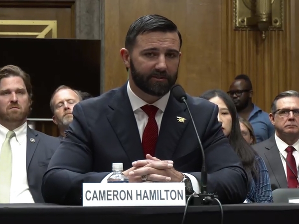 FEMA nominee Cameron Hamilton testifies before the U.S. Senate Homeland Security and Governmental Affairs Committee on June 17, 2026. (Screenshot from committee webcast)