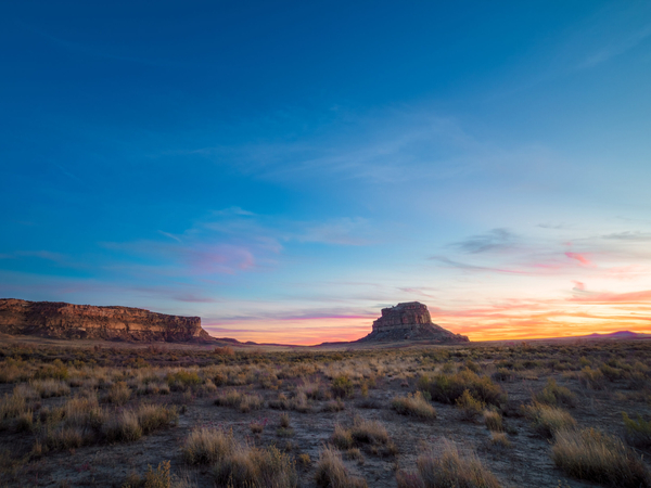 All the colors of the American Southwest show in this sunset mesa shot at the ancient archeological site, Chaco Canyon. (Photo by Eric Lowenbach/Getty Images)
