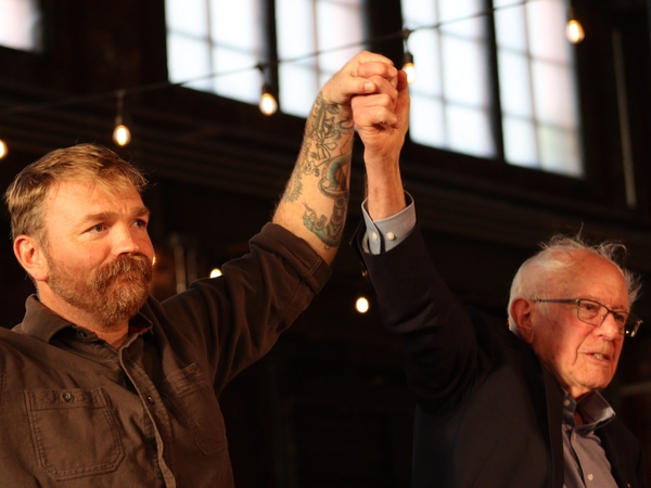 Independent U.S. Sen. Bernie Sanders of Vermont on Tuesday, July 7, 2026, said he told U.S. Senate candidate Graham Platner of Maine he should "step aside." In this photo, Sanders, right, rallies with Platner in Portland on May 25, 2026. (Photo by Emma Davis/ Maine Morning Star)