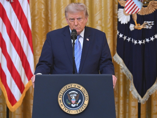 President Donald Trump on Thursday, Aug. 6, 2026 signed two new executive orders on birthright citizenship. In this photo, Trump addresses the nation from the East Room of the White House on July 16, 2026 in Washington, D.C.  (Photo by Saul Loeb/Pool - Getty Images)