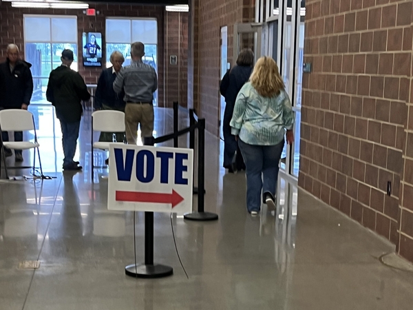 Voters head into a polling site at Grand Park in Westfield, Indiana, on May 5, 2026. (Photo by Tom Davies/Indiana Capital Chronicle)