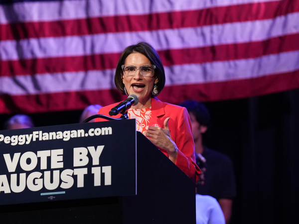 Lt. Gov. Peggy Flanagan took the stage at the First Avenue rally on July 20, 2026. (Photo by Glen Stubbe/Minnesota Reformer)