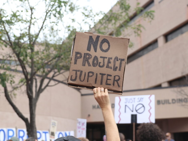 NM residents protest pending Project Jupiter air quality permit outside Environment Department