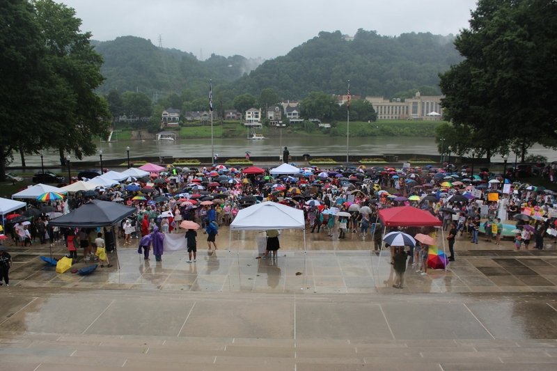 &nbsp;A crowd gathered at the Capitol building in Charleston on Saturday, July 9, to rally against the Supreme Court’s decision to overturn Roe v. Wade. Photo by Ian Karbal.