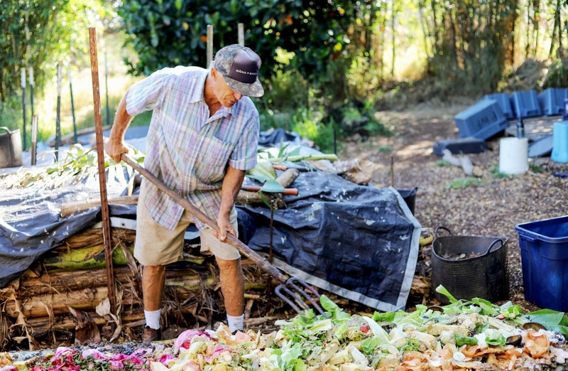 Up to 70% of Ross’ diet comes from food he grows on his property. He then composts all of the food scraps, which he returns to the earth in the form of nutrient-rich soil. (Marina Riker/Civil Beat/2023)