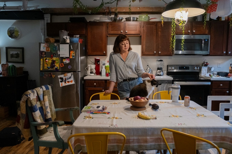 Katy Slininger, a resident of Cargill Falls Mill in Putnam, is part of her building's tenant union. She has been on rent strike for six months in response to lead and mold in the apartment complex. SHAHRZAD RASEKH / CT MIRROR