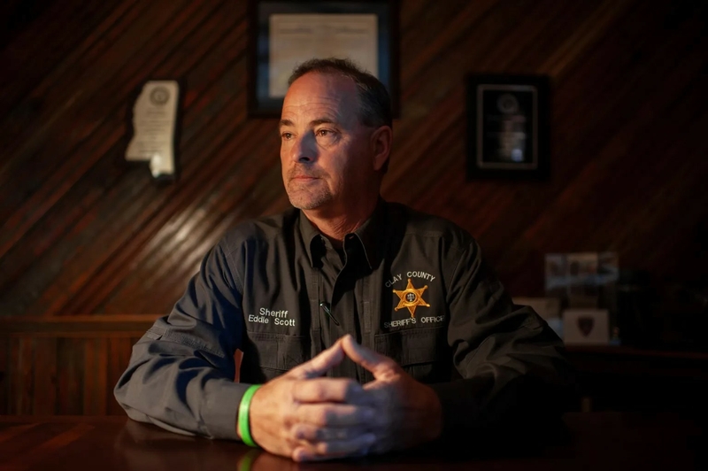 Sheriff Eddie Scott sits for a portrait in his office in West Point, Miss., on June 29, 2023. Credit: Rory Doyle for The New York Times