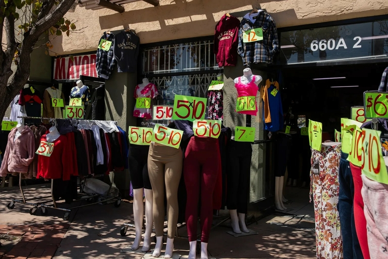 A clothing store in the San Ysidro neighborhood of San Diego on April 16, 2024. Photo by Adriana Heldiz, CalMatters