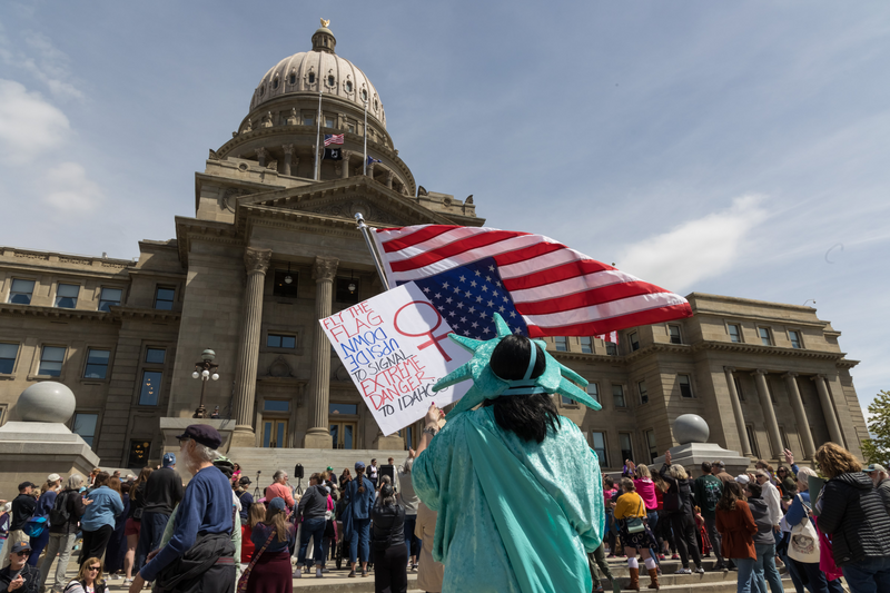 An attendee at a rally hosted by Planned Parenthood Great Northwest on Sunday, April 21, ahead of oral arguments in the U.S. Supreme Court case on Wednesday morning. (Otto Kitsinger/Idaho Capital Sun)