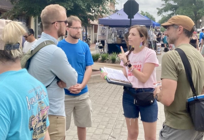 Little Rock OB-GYN Dr. Dina Epstein, a volunteer trained by Arkansans for Limited Government, tries to gather signatures for Arkansas’s abortion-rights ballot initiative. (Courtesy of Dina Epstein)