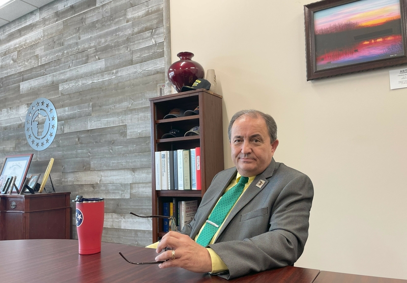Kerry McCarver, the mayor of Cheatham County, Tenn., poses in his office in Ashland City on May 16, 2024. McCarver said dealing with a proposed Tennessee Valley Authority gas plant has been a "horrible experience" that has left him and other locals opposed to the project feeling powerless. (Robert Zullo/States Newsroom)