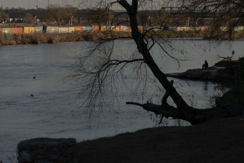 The state used shipping containers as a makeshift barrier along part of the border in Eagle Pass, as seen from across the Rio Grande in Piedras Negras, Mexico, on Jan. 19, 2024. (Photo by Eddie Gaspar / The Texas Tribune)