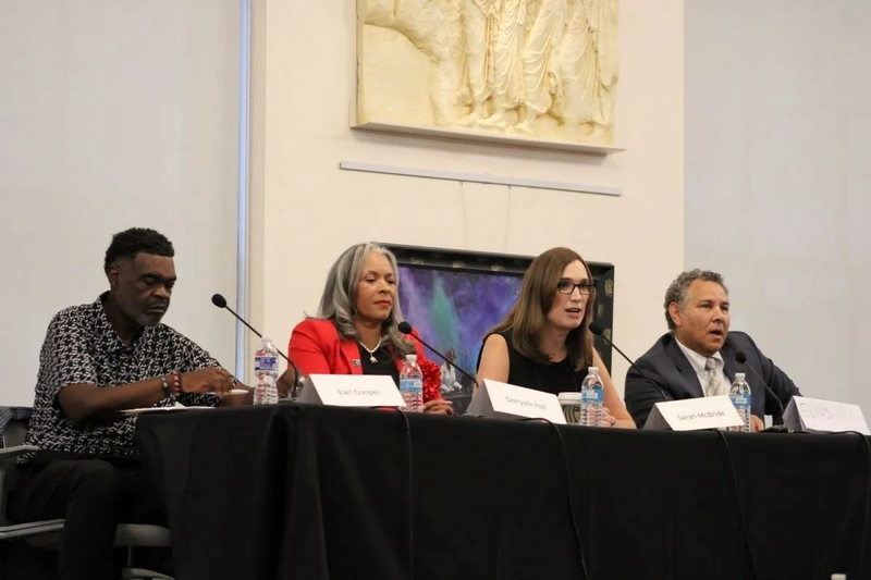 The Sept. 27 Congressional debate featured (L-R) Earl Cooper, Donyale Hall, Sarah McBride, and Elias Weir. | SPOTLIGHT DELAWARE PHOTO BY NICK STONESIFER