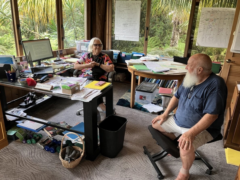 Andrea Rosanoff and Steven Sparks have a home in the Leilani Estates subdivision, which was built on Kilauea volcano’s East Rift Zone. They worry that the sky-high cost of insurance there will drive people out, forever changing a community that offers some of the most affordable housing in the state. (Kevin Dayton/Honolulu Civil Beat 2024)