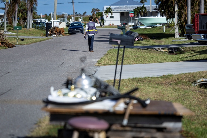 FEMA Disaster Survivor Assistance Team members conduct outreach to provide local and FEMA resources to Charlotte County residents in Punta Gorda, Florida, on Oct. 22, 2024. (Photo courtesy of FEMA)