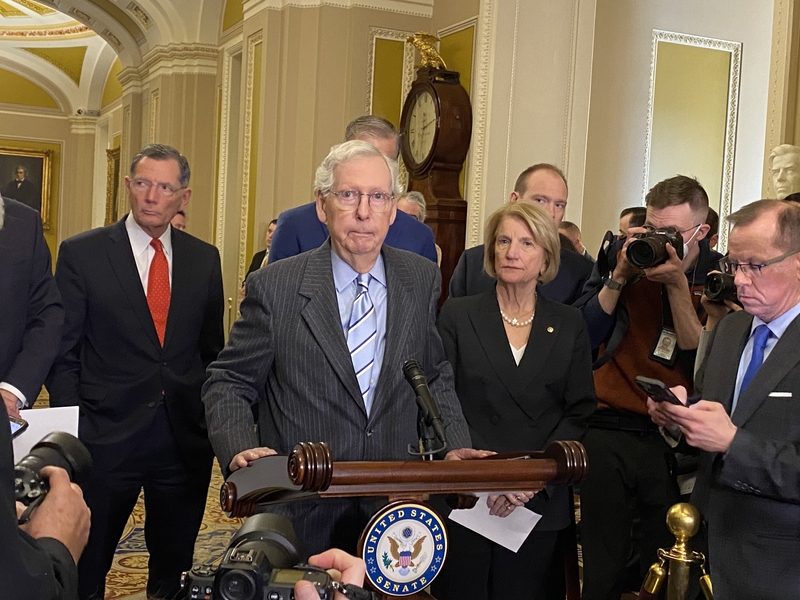 Senate Republican Leader Mitch McConnell, of Kentucky, speaks during a press conference inside the U.S. Capitol building on Wednesday, March 20, 2024. (Photo by Jennifer Shutt/States Newsroom)
