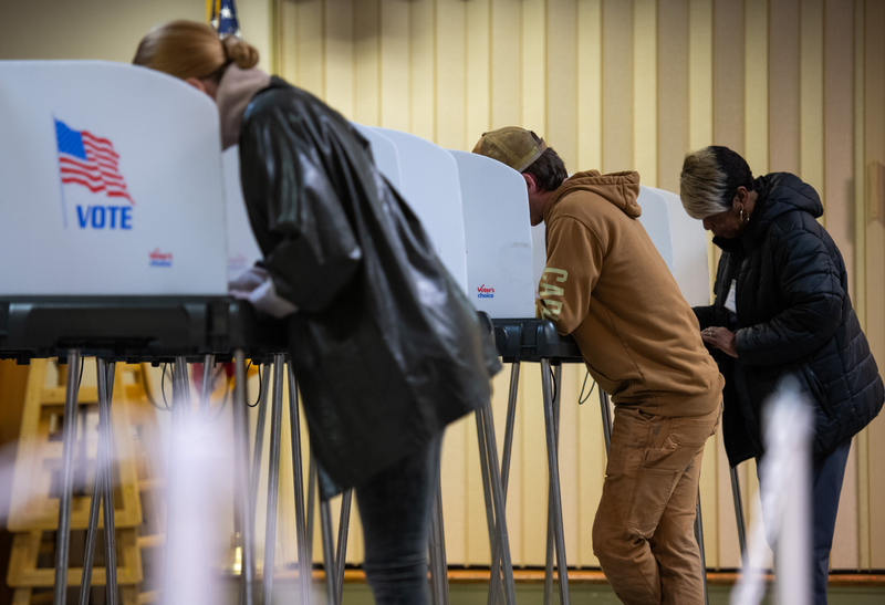Voters mark their ballots on Nov. 5, 2024 in Tryon, North Carolina.  (Photo by Melissa Sue Gerrits/Getty Images)