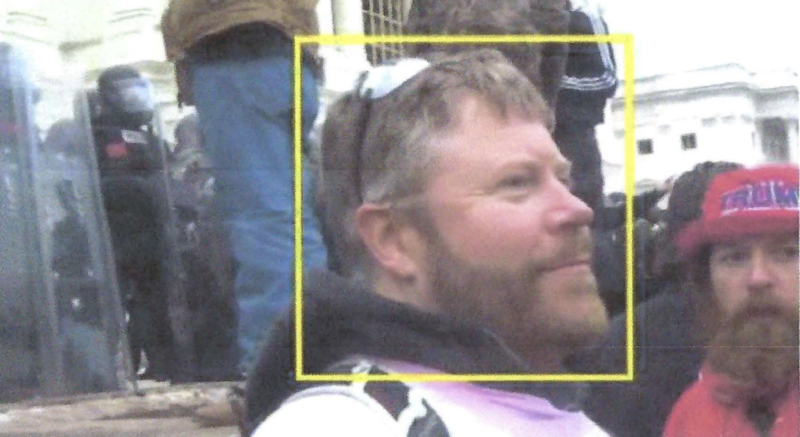 Eric Lee Peterson, of Kansas City, Missouri, pleaded guilty to knowingly and unlawfully entering the U.S. Capitol on Jan. 6, 2021. In this Department of Justice photo, he is shown during the U.S. Capitol attack. (Photo from U.S. Department of Justice court filing)
