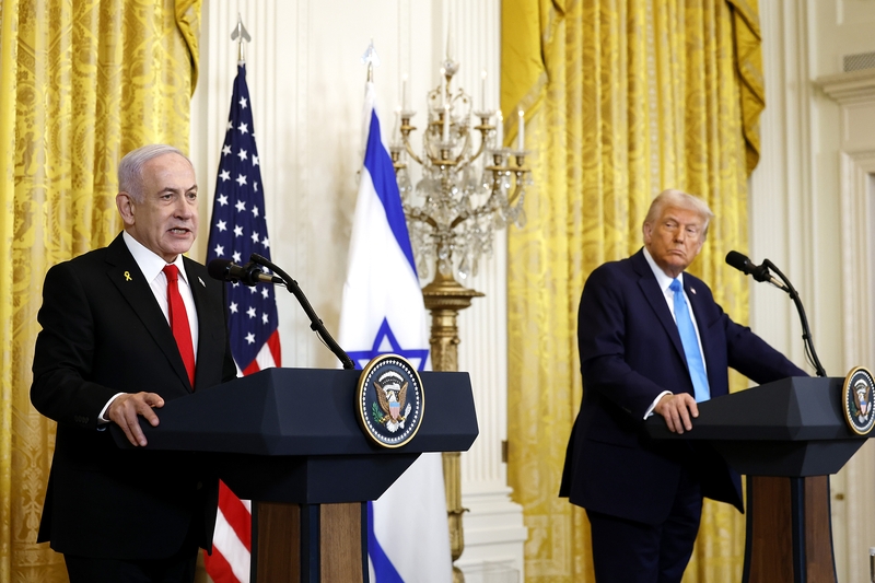 Israeli Prime Minister Benjamin Netanyahu and U.S. President Donald Trump hold a joint news conference in the East Room of the White House on Feb. 4, 2025, in Washington, D.C. Netanyahu is the first foreign leader to visit Trump since his return to the White House last month. (Photo by Anna Moneymaker/Getty Images)