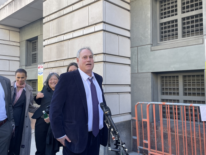 American Civil Liberties Union lead attorney Lee Gelernt holds a press conference outside the U.S. District Court for the District of Columbia after a March 21, 2025, hearing on deportation flights that occurred despite a court’s restraining order in place. (Photo by Ariana Figueroa/States Newsroom)