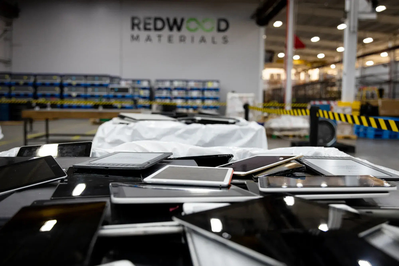 Consumer batteries at Redwood’s facility prepared for recycling. (Photo courtesy of Redwood Materials)